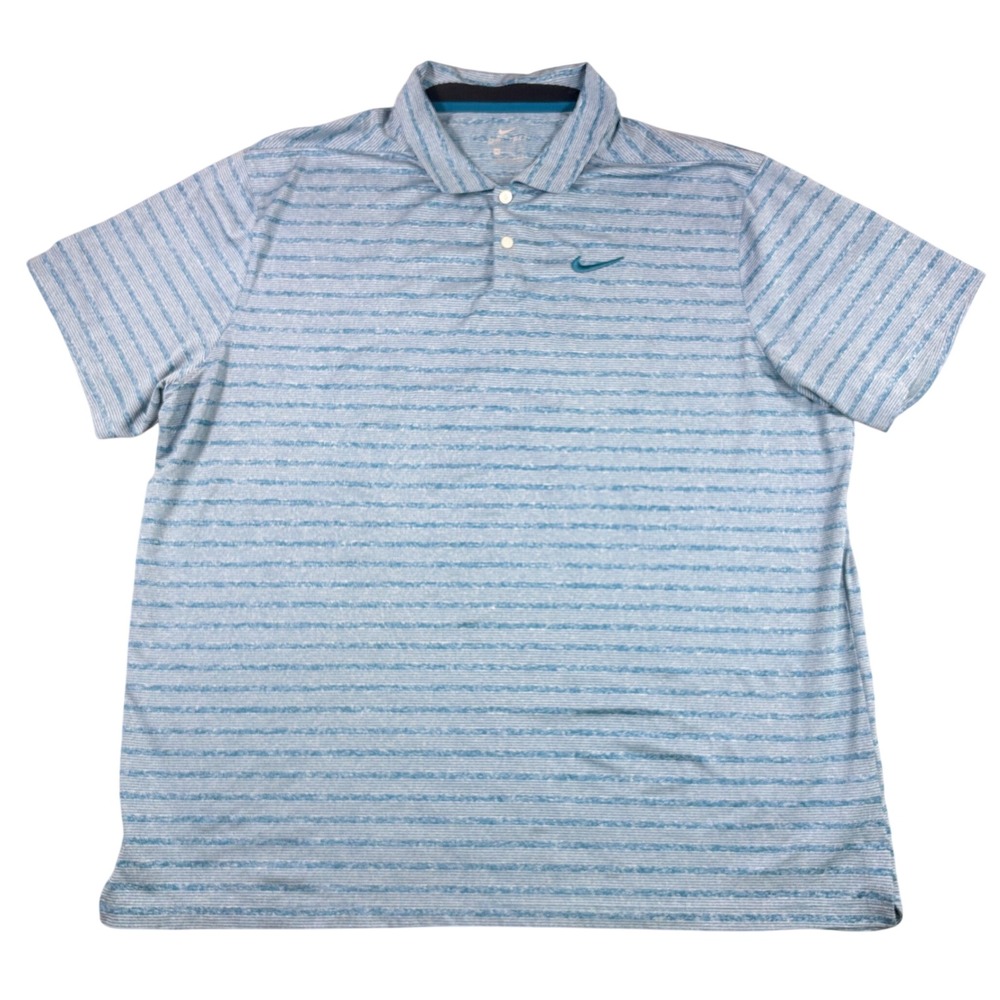 Nike Polo Shirt Dri-FIT Men XXL Blue Striped Short Sleeve Athletic Sporty